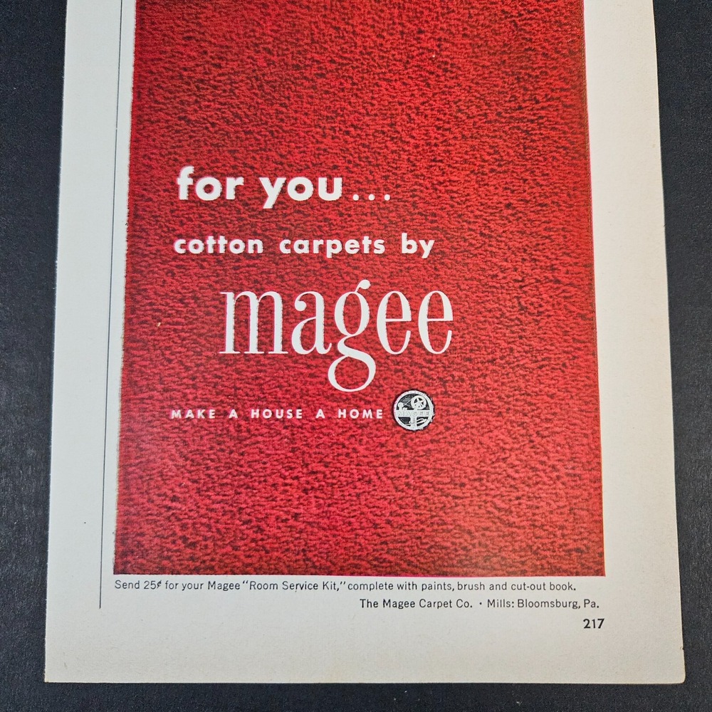 1953 Magee Carpet Co Vintage Print Ad Bloomsburg‎ PA Southerner Scatter Rugs